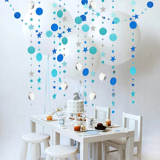 Papier Girlande 4m – Stern & Rund, 18 Farben, für Geburtstag, Hochzeit & Party