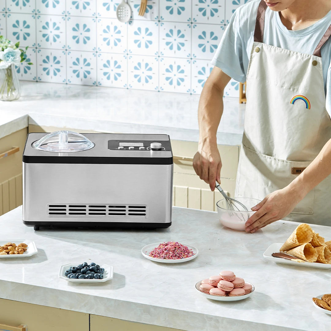 SucceBuy Eismaschine mit Kompressor 2 Quart – Kein Vorgefrieren, Eiscreme & Sorbet