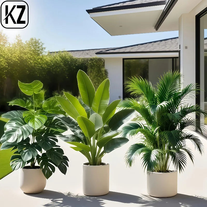 Kunstpflanzen Set 3-teilig – Bananenbaum & Monstera Palme, Bodendeko für Innen & Außen