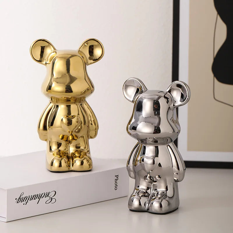 Europäische Galvanik Keramik Bär Puppe Tier Ornamente Home Desktop Dekoration Wohnzimmer Dekoration dekorative Figuren