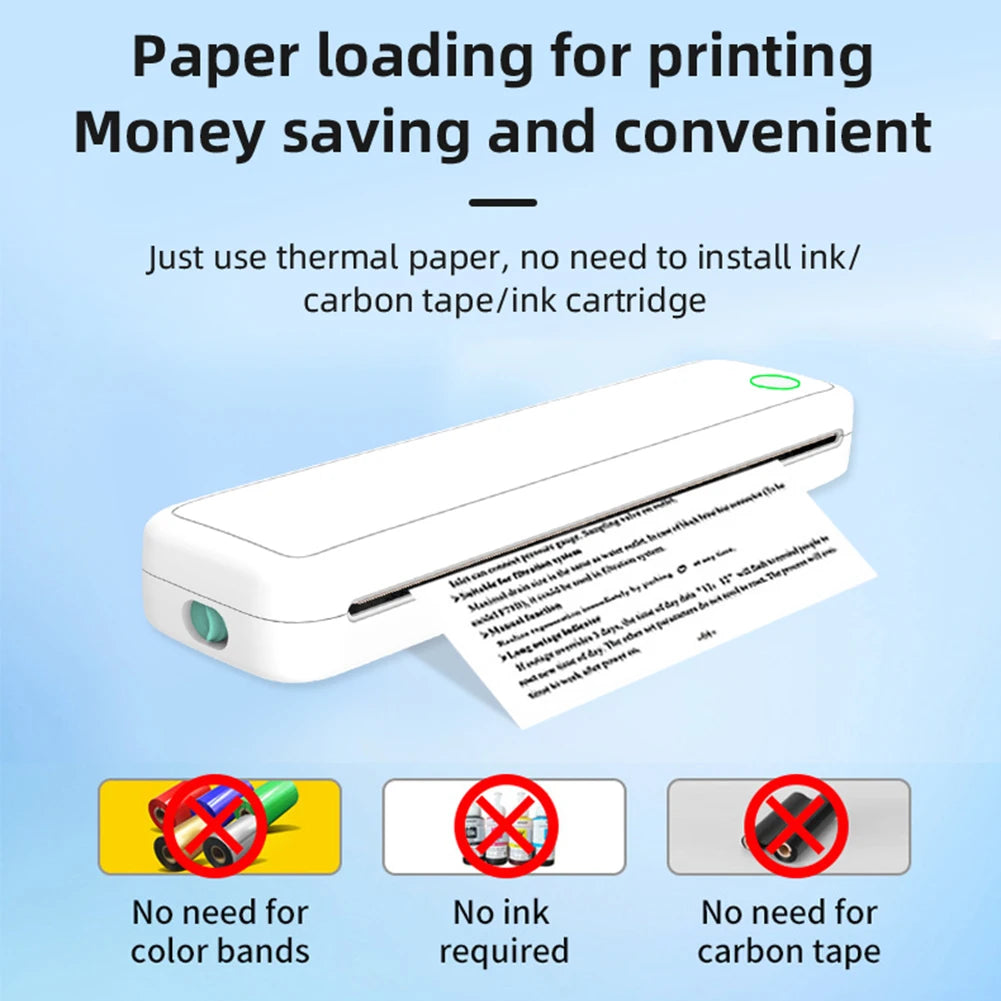 Tragbarer A4 Thermodrucker ohne Tinte – Bluetooth, USB-C, 2600mAh | Weiß & Schwarz + Thermopapier