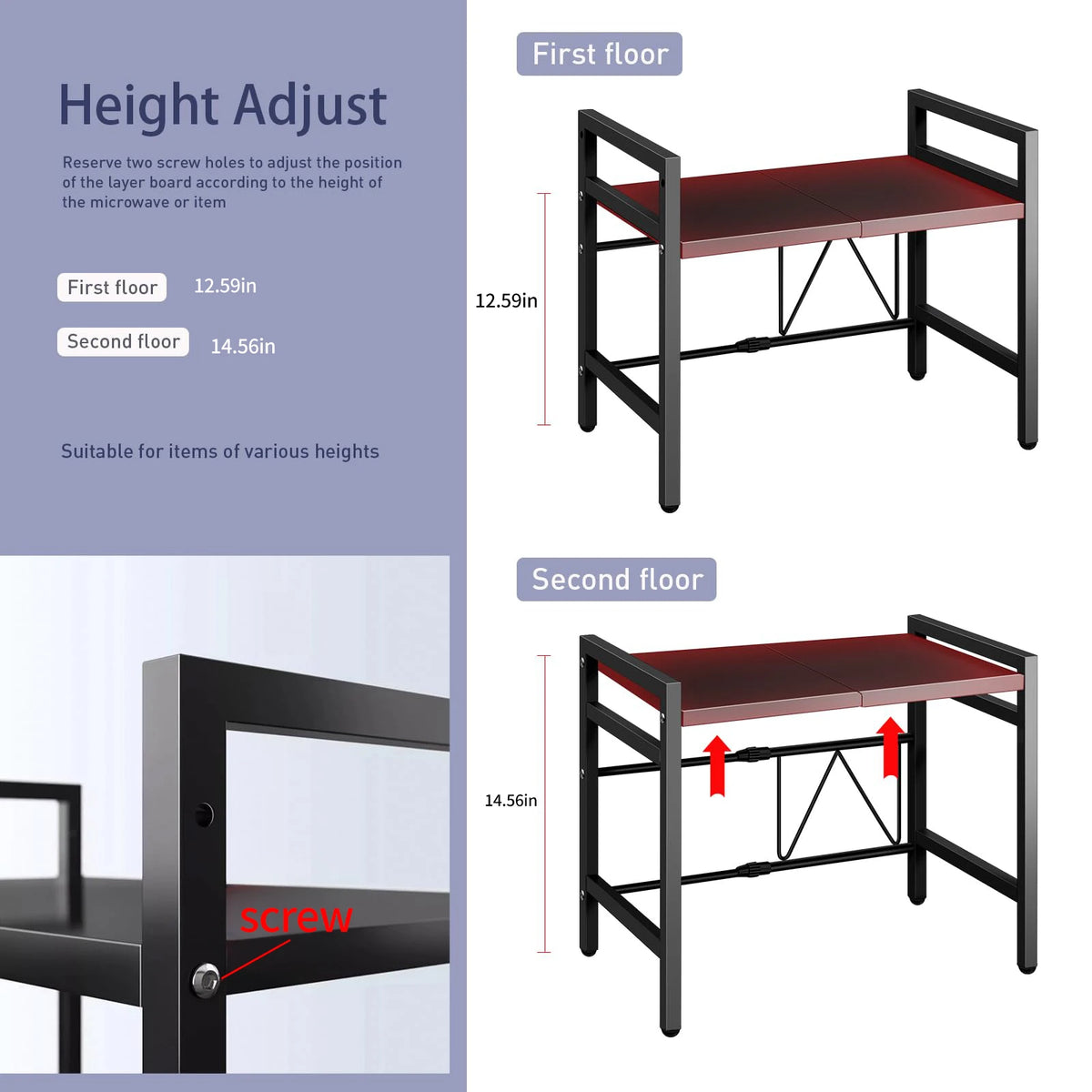 Erweiterbarer Mikrowellen-Regal-Organizer 42–64 cm – Rostfrei für Küche & Arbeitsplatte
