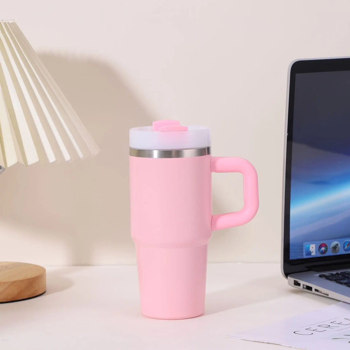 Edelstahl Thermobecher 420ml mit Griff & Strohhalm – Vakuumisoliert 12h, Auto & Reise