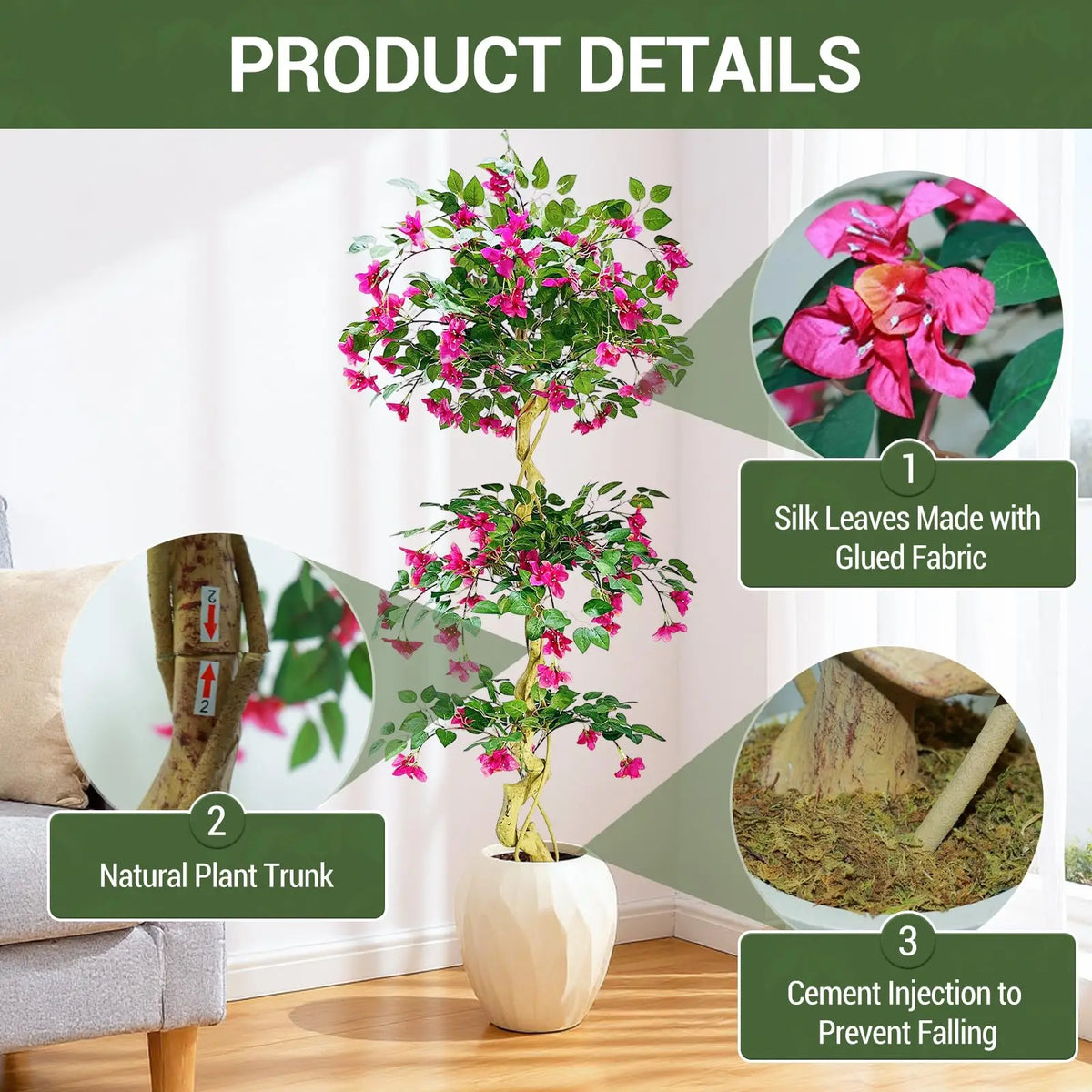 Künstlicher Bougainvillea-Baum im Topf – Lebensecht, UV-beständig | 120/150/180cm