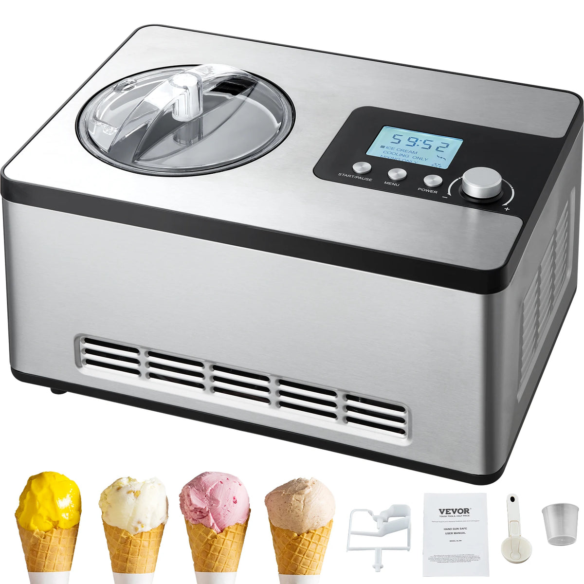 SucceBuy Eismaschine mit Kompressor 2 Quart – Kein Vorgefrieren, Eiscreme & Sorbet