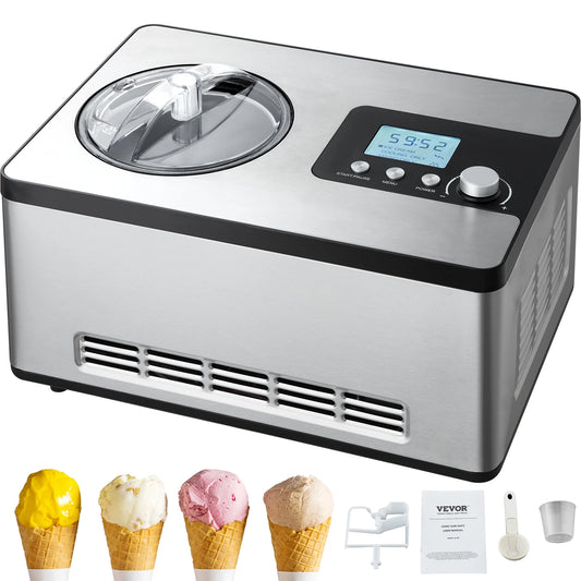 SucceBuy Eismaschine mit Kompressor 2 Quart – Kein Vorgefrieren, Eiscreme & Sorbet