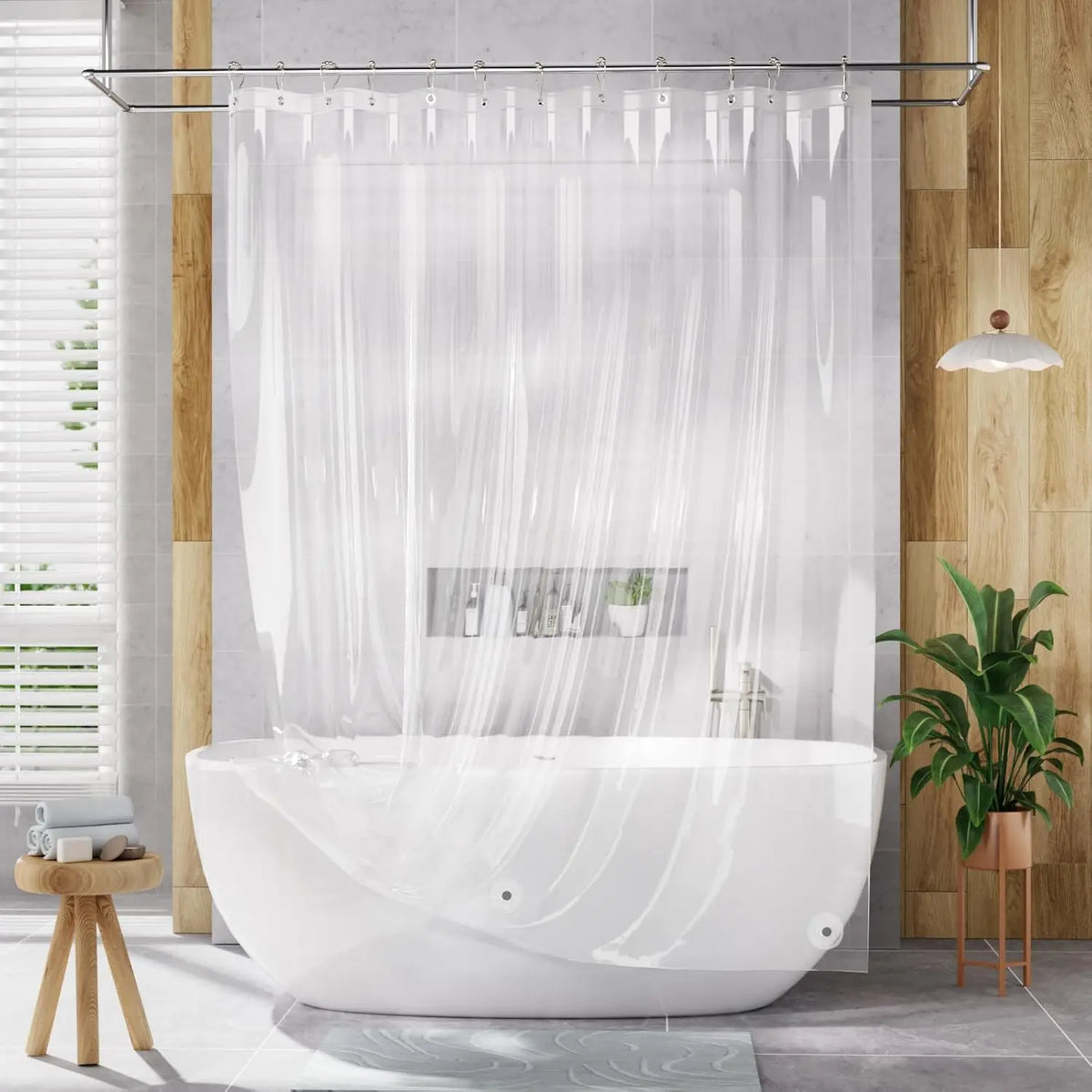 Transparenter PEVA-Duschvorhang – wasserdicht mit magnetischen Gewichten, schmutzabweisend und 12 rostfreien Ösen