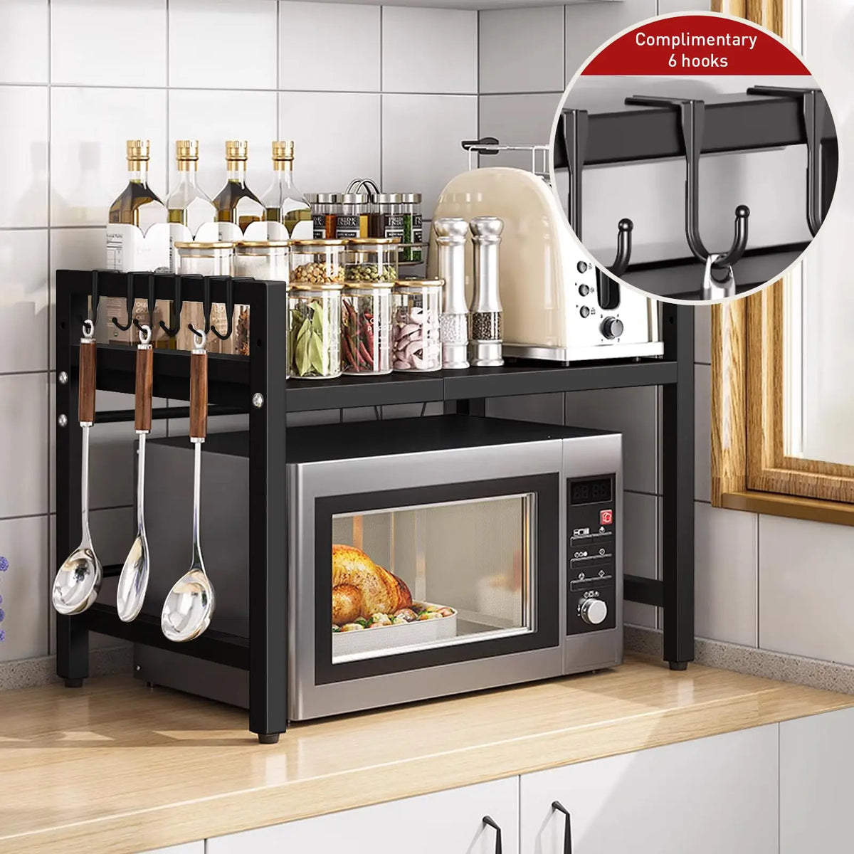 Erweiterbarer Mikrowellen-Regal-Organizer 42–64 cm – Rostfrei für Küche & Arbeitsplatte