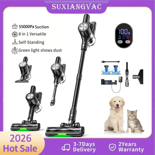 SuXiangVac Kabelloser Stabstaubsauger – 55KPA, 55 Min. Akku, HEPA-Filter & Wandladestation