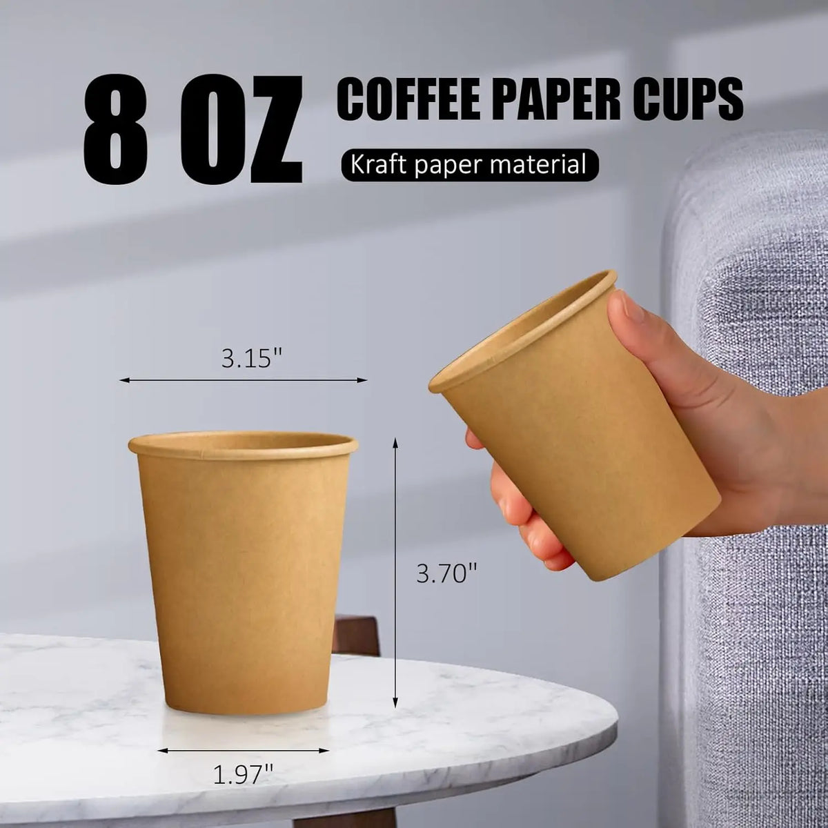 Einweg Kraftpapierbecher 8oz – Ungebleicht, Lebensmittelecht, für Kaffee & Kaltgetränke | 120 oder 240 Stück