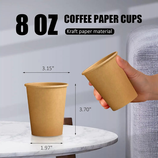 Einweg Kraftpapierbecher 8oz – Ungebleicht, Lebensmittelecht, für Kaffee & Kaltgetränke | 120 oder 240 Stück