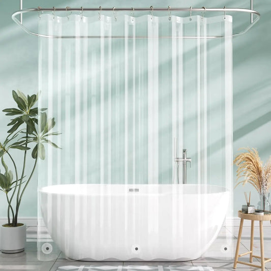 Transparenter PEVA-Duschvorhang – wasserdicht mit magnetischen Gewichten, schmutzabweisend und 12 rostfreien Ösen