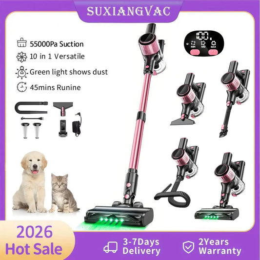 SuXiangVac 10-in-1 Kabelloser Stabstaubsauger – 55KPA, HEPA-Filter, Anti-Verhedderungs-Bürste
