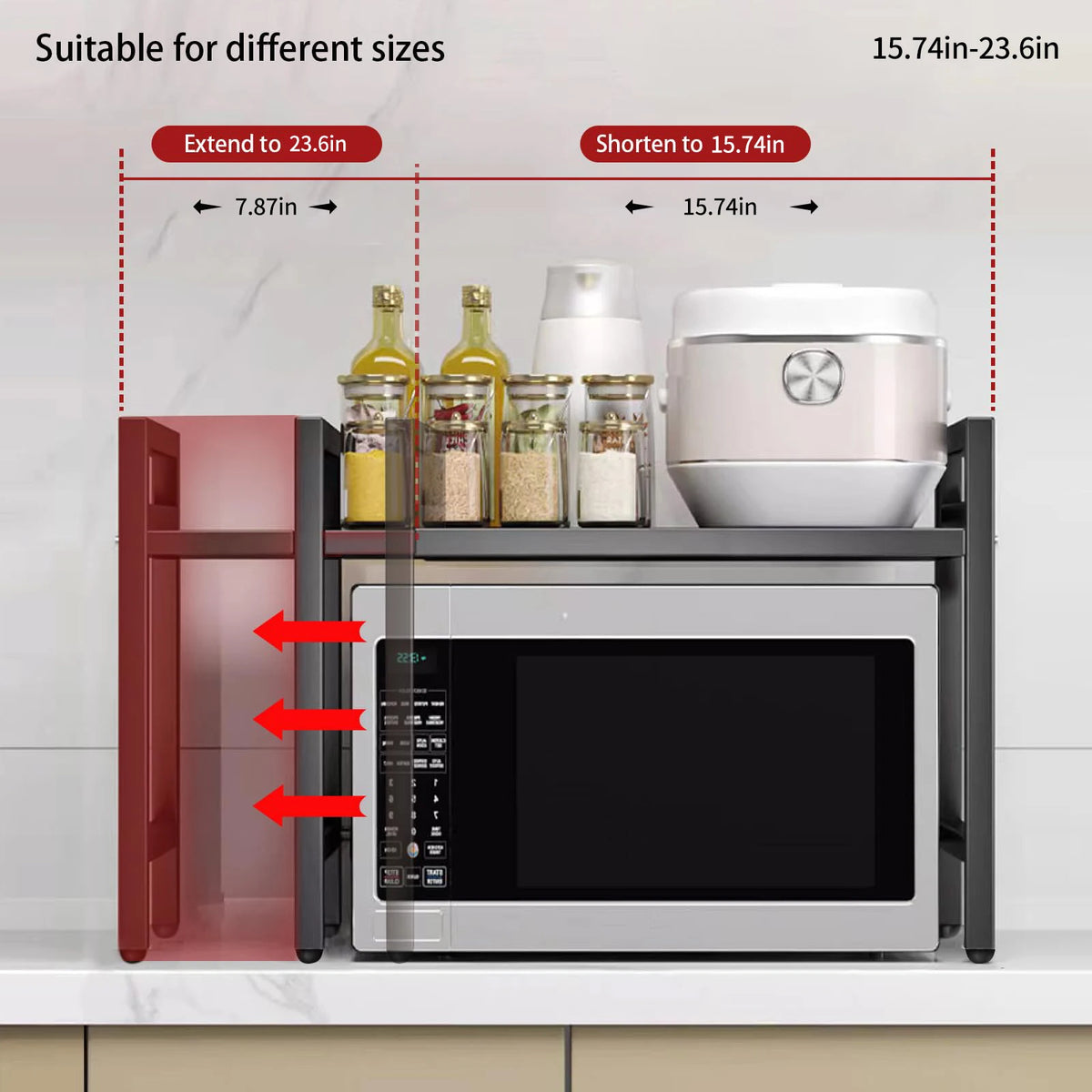 Erweiterbarer Mikrowellen-Regal-Organizer 42–64 cm – Rostfrei für Küche & Arbeitsplatte