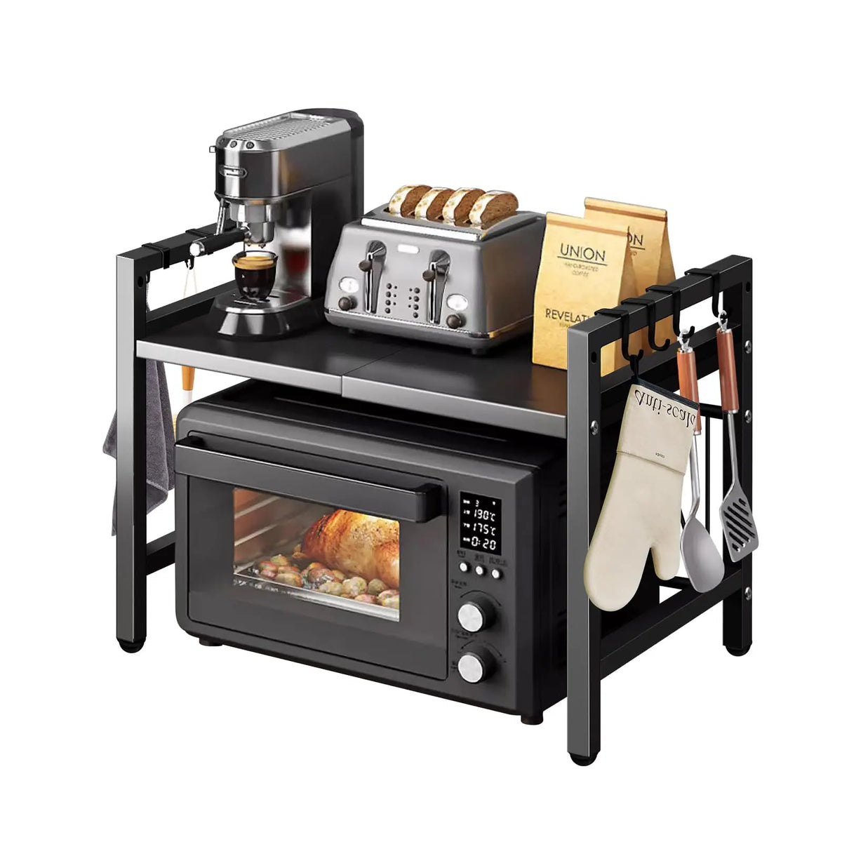 Erweiterbarer Mikrowellen-Regal-Organizer 42–64 cm – Rostfrei für Küche & Arbeitsplatte