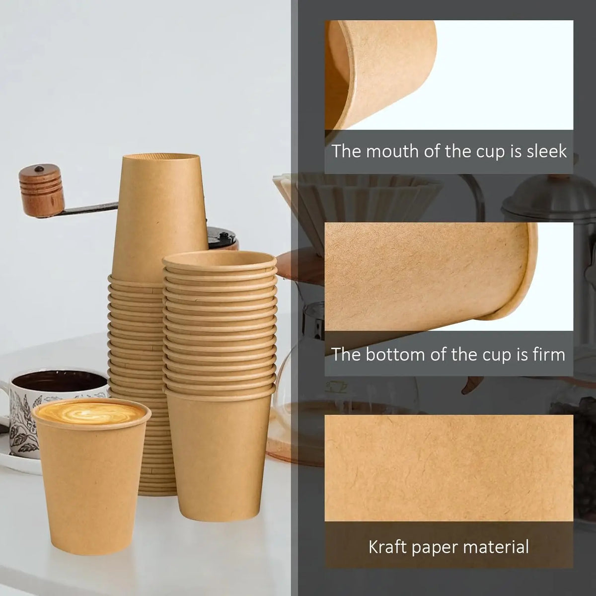 Einweg Kraftpapierbecher 8oz – Ungebleicht, Lebensmittelecht, für Kaffee & Kaltgetränke | 120 oder 240 Stück