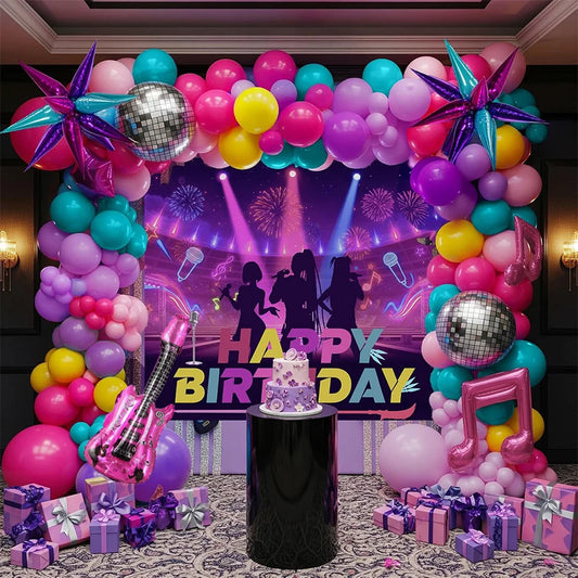 Kpop Geburtstagsdeko Set 139-teilig – Ballons, Sterne & Disco | Rosa, Lila & Türkis