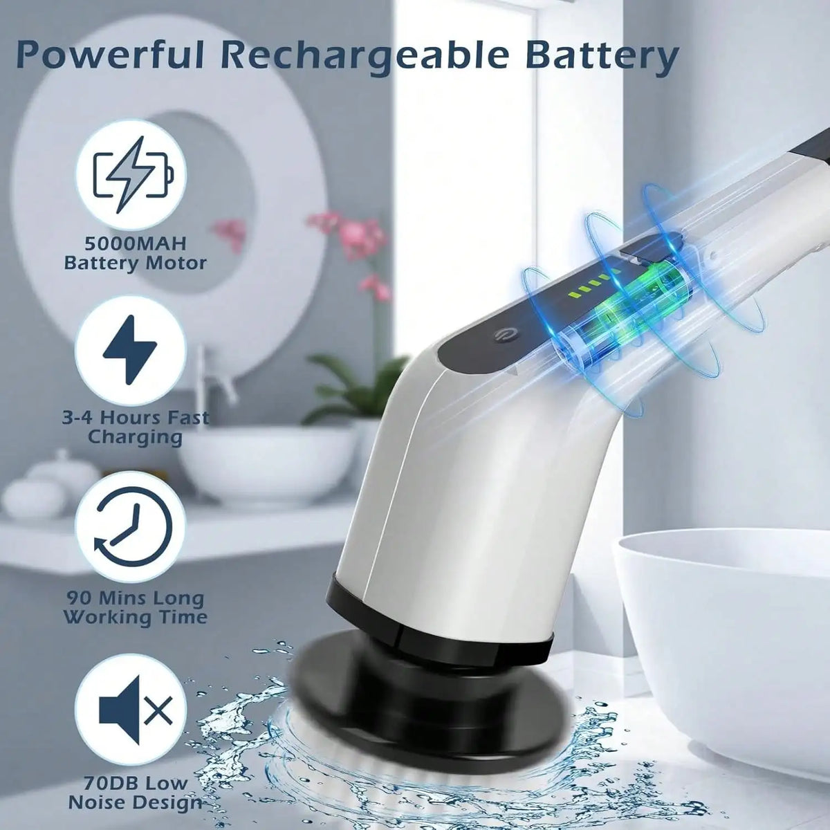 Elektrische Reinigungsbürste – Kabellos, 9 Bürstenköpfe, 90 Min. Akku, 2 Geschwindigkeiten