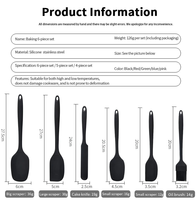 Silikon-Küchenutensilien Set 6-teilig – Spatel, Cremespatel & Ölpinsel