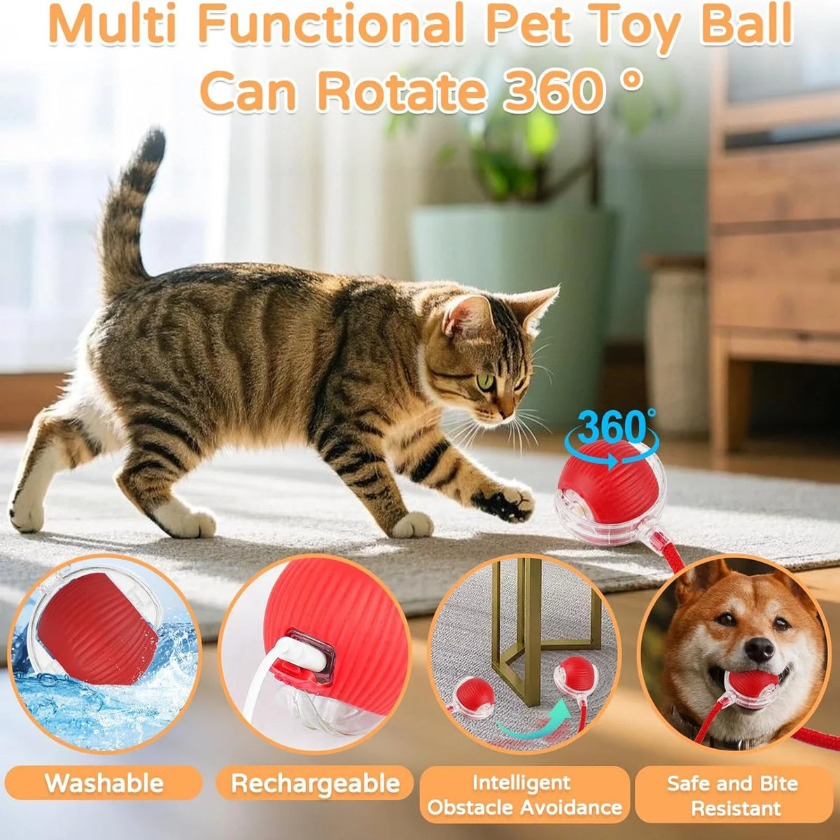 Interaktiver Rollball für Katzen & Hunde – Automatisch, Wiederaufladbar, Smart | 23 Varianten