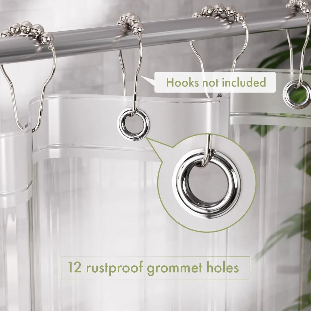 Transparenter PEVA-Duschvorhang – wasserdicht mit magnetischen Gewichten, schmutzabweisend und 12 rostfreien Ösen