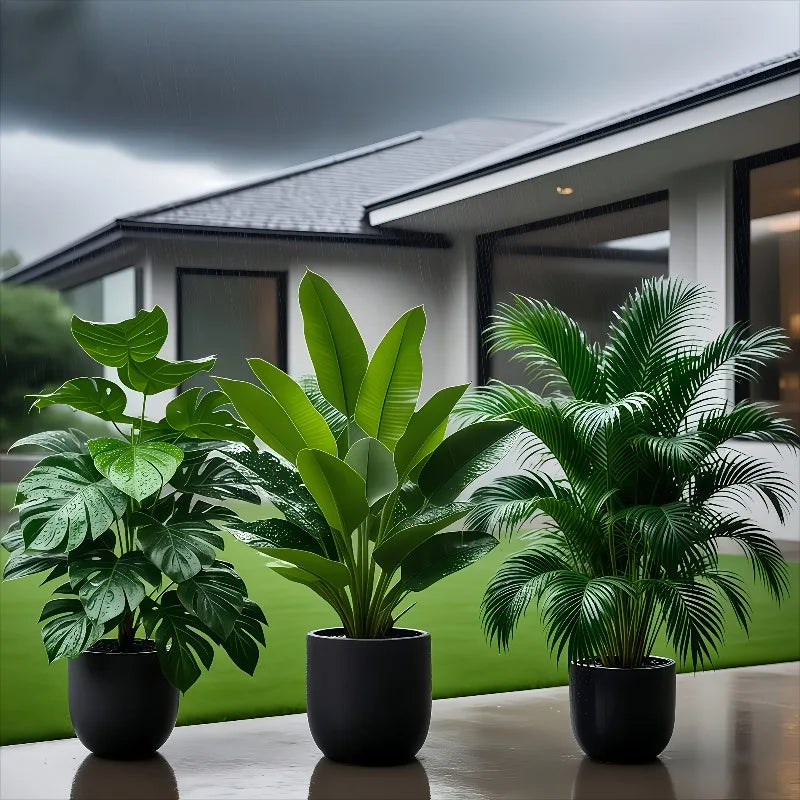 Kunstpflanzen Set 3-teilig – Bananenbaum & Monstera Palme, Bodendeko für Innen & Außen