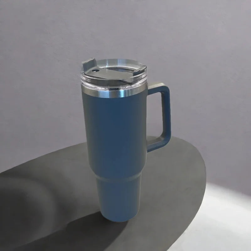 Thermobecher 1200ml mit Griff & Strohhalm – 24h Isoliert, Edelstahl, Reise & Büro | Geschenk